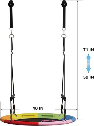 Saucer Swing for Kids Outdoor Tree Swings for Adults, 40 Inch Large Round Saucer Tree Swing, 800lb Weight Capacity Waterproof Flying Swing Seat with 2 Tree Hanging Straps, Multicolour in Saudi Arabia