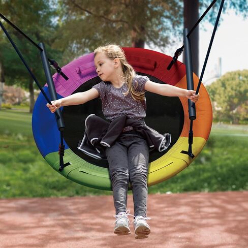 Saucer Swing for Kids Outdoor Tree Swings for Adults, 40 Inch Large Round Saucer Tree Swing, 800lb Weight Capacity Waterproof Flying Swing Seat with 2 Tree Hanging Straps, Multicolour in Saudi Arabia