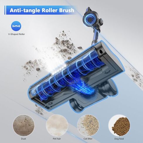 مكنسة كهربائية لاسلكية Tikom V700 مع شفط قوي 450 وات 33 كيلو باسكال، وقت تشغيل يصل إلى 50 دقيقة، كوب غبار سعة 1.3 لتر، مكنسة كهربائية 6 في 1 جيدة للسجاد وشعر الحيوانات الأليفة والأرضيات الصلبة، أزرق in Kuwait