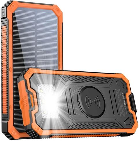 شاحن الطاقة الشمسية، شاحن لاسلكي محمول بقدرة 20,000 مللي أمبير في الساعة مع مدخل/مخرج USB C للهواتف المحمولة، حزمة بطارية خارجية مع مصباح يدوي مزدوج للتخييم in Kuwait