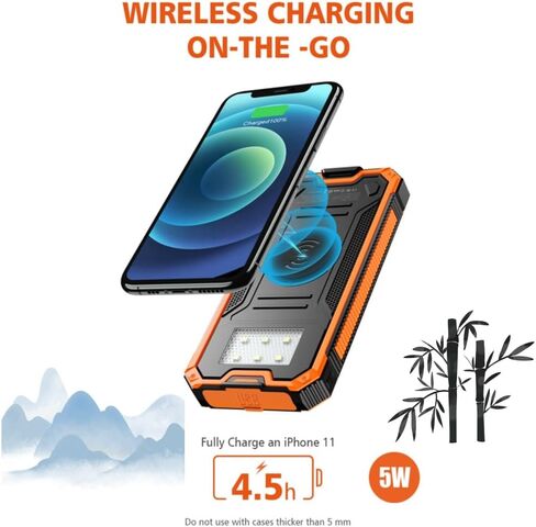 شاحن الطاقة الشمسية، شاحن لاسلكي محمول بقدرة 20,000 مللي أمبير في الساعة مع مدخل/مخرج USB C للهواتف المحمولة، حزمة بطارية خارجية مع مصباح يدوي مزدوج للتخييم in Kuwait