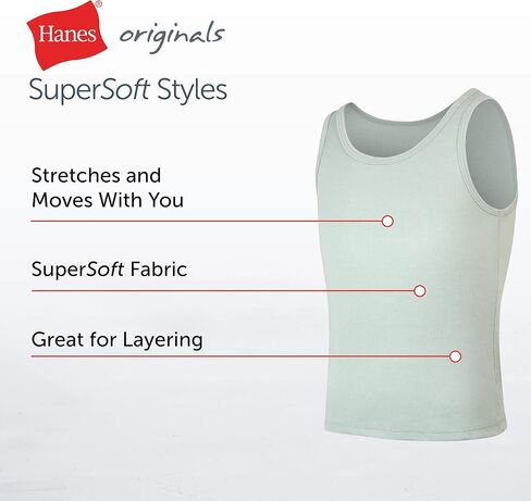 مجموعة تانك Hanes Girl's Originals، تانك توب فائق النعومة للفتيات، تانك مشروط مضلع قابل للتمدد، 4 عبوات in Saudi Arabia