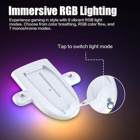 حامل PS5 رفيع، محطة شحن PS5 رفيعة مع مروحة تبريد، محطة شحن وحدة تحكم مزدوجة مع ضوء RGB لـ DualSense/Edge، حامل تبريد لجهاز PS5 Slim الرقمي/القرص (ليس لجهاز PS5 الأصلي) in Kuwait