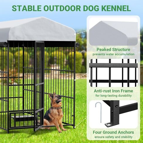 Large Dog Kennel Outdoor with Roof, Heavy Duty Outside Dog Kennel, Outdoor Kennel with Rotating Dog Feeding Bowls, Covered Dog Kennel Outside for Small Medium Large Dogs, 6.6'L x 3.9'W x 5.9'H in Kuwait