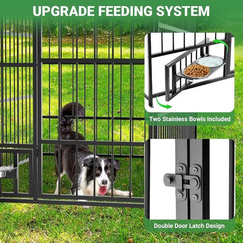 Large Dog Kennel Outdoor with Roof, Heavy Duty Outside Dog Kennel, Outdoor Kennel with Rotating Dog Feeding Bowls, Covered Dog Kennel Outside for Small Medium Large Dogs, 6.6'L x 3.9'W x 5.9'H in Kuwait