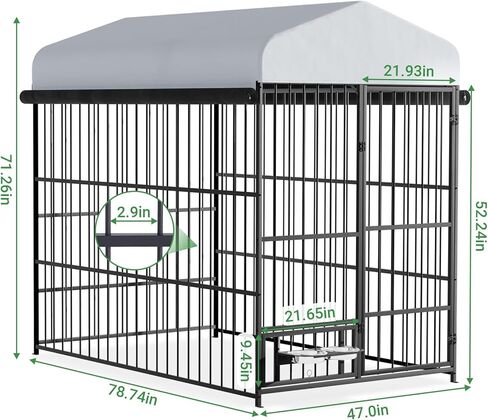 Large Dog Kennel Outdoor with Roof, Heavy Duty Outside Dog Kennel, Outdoor Kennel with Rotating Dog Feeding Bowls, Covered Dog Kennel Outside for Small Medium Large Dogs, 6.6'L x 3.9'W x 5.9'H in Kuwait