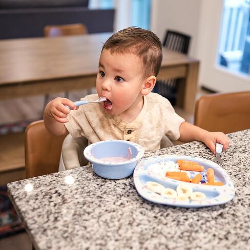 مجموعة أدوات طعام الأطفال الصغار من ذا فيرست ييرز - تتضمن طبق مقسم للأطفال الصغار ووعاء وأواني للأطفال الصغار - مستلزمات تغذية الأطفال الصغار آمنة للاستخدام في غسالة الأطباق ومصنوعة بدون مادة BPA - 4 قطع in Kuwait