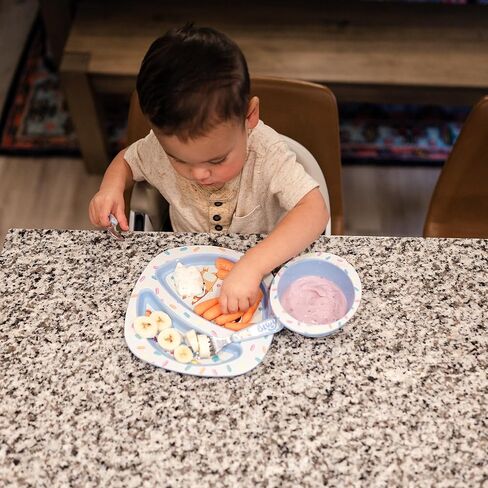 مجموعة أدوات طعام الأطفال الصغار من ذا فيرست ييرز - تتضمن طبق مقسم للأطفال الصغار ووعاء وأواني للأطفال الصغار - مستلزمات تغذية الأطفال الصغار آمنة للاستخدام في غسالة الأطباق ومصنوعة بدون مادة BPA - 4 قطع in Kuwait