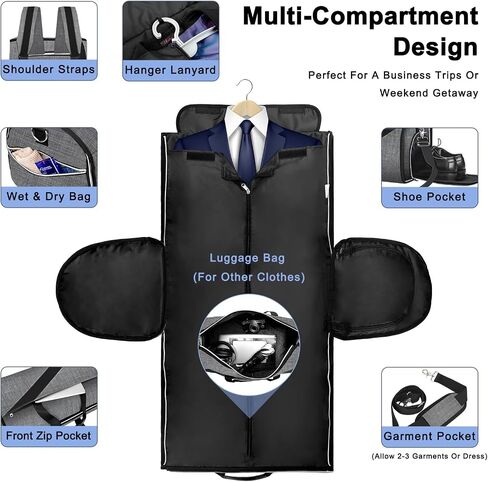 Garment Bag Large Duffel Bag Suit Travel Bag for Travel，Weekend Travel Backpack,Travel Flight Bag with Shoes Pouch for Men Women in Saudi Arabia