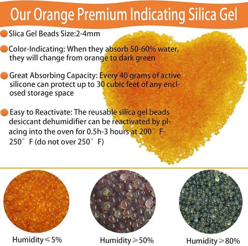 2 Pounds Orange Premium Indicating Silica Gel Beads- Reusable Desiccant Beads Silica Gel Rechargeable Moisture Absorber Silica Gel Desiccant (2 LBS) … in Saudi Arabia