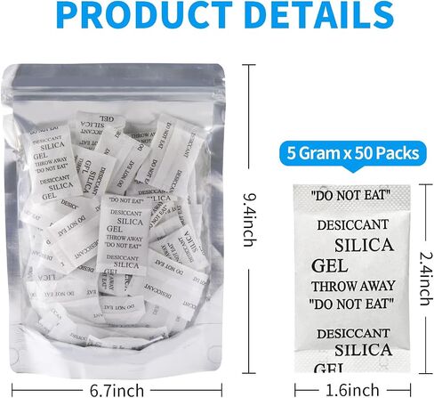 50Pcs 5 Gram Silica Gel Packets Desiccant Packs for Storage Moisture Absorbers Dehumidifier Packs Food Grade for Closet Bathroom Electronics Clothes Shoes Jewelry in Saudi Arabia