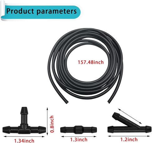 30 PCS Car Windshield Washer Kit, 13.12Ft Water Pump Nozzle Connection Hose with T-type/I-type/Y-type Connector, Multi-functional Replacement Accessories, Suitable for Most Car Models (Black) in Saudi Arabia