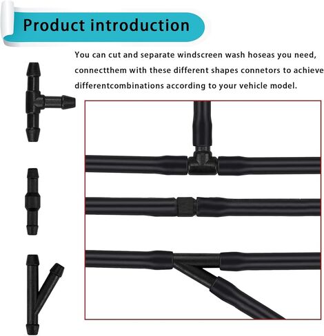 30 PCS Car Windshield Washer Kit, 13.12Ft Water Pump Nozzle Connection Hose with T-type/I-type/Y-type Connector, Multi-functional Replacement Accessories, Suitable for Most Car Models (Black) in Saudi Arabia