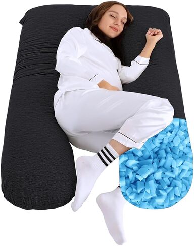 EDUJIN Memory Foam Pregnancy Pillows for Sleeping - Cooling Cotton Cover - U-Shape Full Body Maternity Pillow,Body Pillows for Adults,Pregnancy Pillow for Women,Pregnancy Must Haves(Black) in Saudi Arabia