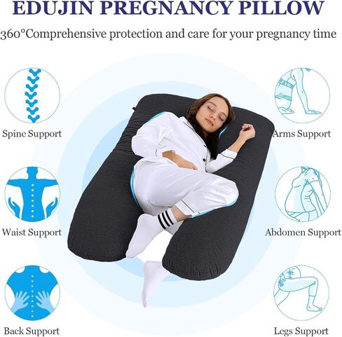 EDUJIN Memory Foam Pregnancy Pillows for Sleeping - Cooling Cotton Cover - U-Shape Full Body Maternity Pillow,Body Pillows for Adults,Pregnancy Pillow for Women,Pregnancy Must Haves(Black) in Saudi Arabia