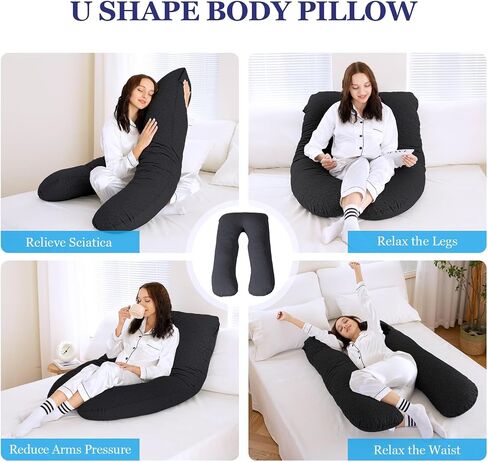 EDUJIN Memory Foam Pregnancy Pillows for Sleeping - Cooling Cotton Cover - U-Shape Full Body Maternity Pillow,Body Pillows for Adults,Pregnancy Pillow for Women,Pregnancy Must Haves(Black) in Saudi Arabia