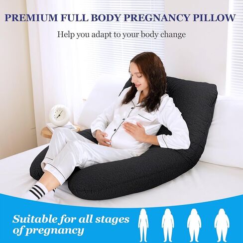 EDUJIN Memory Foam Pregnancy Pillows for Sleeping - Cooling Cotton Cover - U-Shape Full Body Maternity Pillow,Body Pillows for Adults,Pregnancy Pillow for Women,Pregnancy Must Haves(Black) in Saudi Arabia
