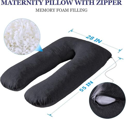 EDUJIN Memory Foam Pregnancy Pillows for Sleeping - Cooling Cotton Cover - U-Shape Full Body Maternity Pillow,Body Pillows for Adults,Pregnancy Pillow for Women,Pregnancy Must Haves(Black) in Saudi Arabia