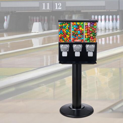 آلة بيع تجارية VEVOR، موزع حلوى ثلاثي المقصورة مع حامل حديد، آلة حلوى العلكة والحلوى للأعمال التجارية، بنك Gumball يعمل بقطع النقود المعدنية لكبسولات الألعاب، كرات نطاطة، حلوى الجوز، أسود in Kuwait