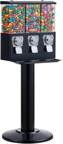 آلة بيع تجارية VEVOR، موزع حلوى ثلاثي المقصورة مع حامل حديد، آلة حلوى العلكة والحلوى للأعمال التجارية، بنك Gumball يعمل بقطع النقود المعدنية لكبسولات الألعاب، كرات نطاطة، حلوى الجوز، أسود in Kuwait
