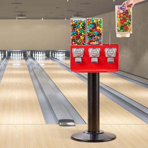 آلة بيع تجارية VEVOR، موزع حلوى ثلاثي المقصورة مع حامل حديد، آلة حلوى العلكة والحلوى للأعمال التجارية، بنك Gumball يعمل بقطع النقود المعدنية لكبسولات الألعاب، كرات نطاطة، حلوى الجوز، أحمر in Kuwait