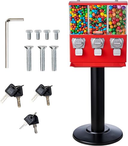 آلة بيع تجارية VEVOR، موزع حلوى ثلاثي المقصورة مع حامل حديد، آلة حلوى العلكة والحلوى للأعمال التجارية، بنك Gumball يعمل بقطع النقود المعدنية لكبسولات الألعاب، كرات نطاطة، حلوى الجوز، أحمر in Kuwait