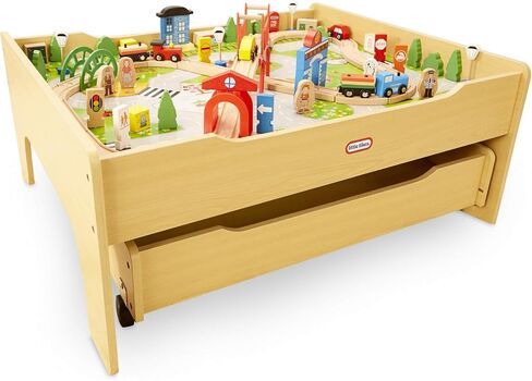Little Tikes Real Wooden Train and Kids Table Set with Over 80 Multicolor Pieces Activity Table with Storage, Tracks, Trains, Cars, and More - Train Set Table Playset for Boys and Girls 3+ Years in Saudi Arabia