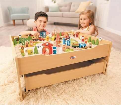 Little Tikes Real Wooden Train and Kids Table Set with Over 80 Multicolor Pieces Activity Table with Storage, Tracks, Trains, Cars, and More - Train Set Table Playset for Boys and Girls 3+ Years in Saudi Arabia