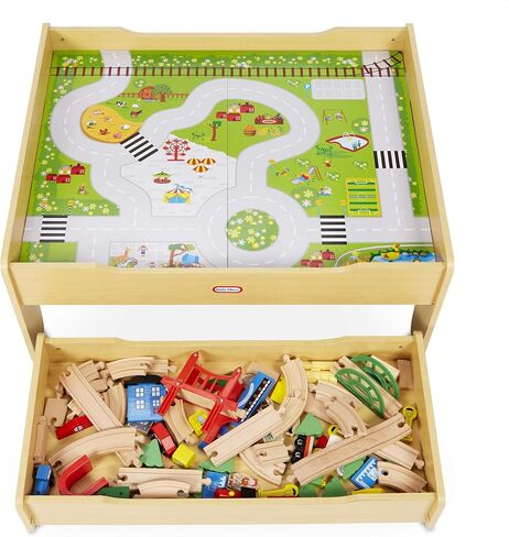 Little Tikes Real Wooden Train and Kids Table Set with Over 80 Multicolor Pieces Activity Table with Storage, Tracks, Trains, Cars, and More - Train Set Table Playset for Boys and Girls 3+ Years in Saudi Arabia