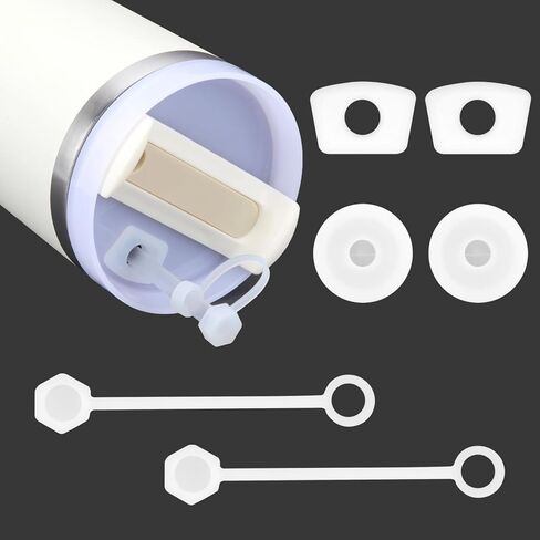 6 Pack Silicone Spill Proof Stoppers,Designed for Stanley Cup 1.0 and 2.0 40/30oz, White Silicone Leak proof kit,Including 2 Square Spill Stoppers, 2 Straw Cover Caps and 2 Round Leak Stoppers in Kuwait