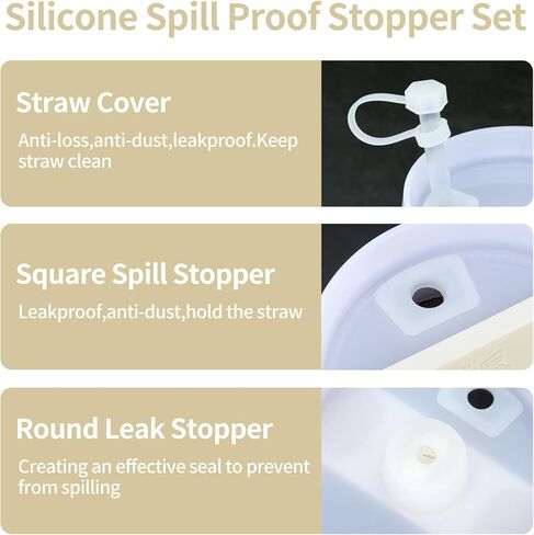6 Pack Silicone Spill Proof Stoppers,Designed for Stanley Cup 1.0 and 2.0 40/30oz, White Silicone Leak proof kit,Including 2 Square Spill Stoppers, 2 Straw Cover Caps and 2 Round Leak Stoppers in Kuwait