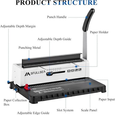 ماكينة تجليد لفائف حلزونية ماكينة تجليد الأسلاك 34 - فتحات بحجم مربع، سعة تثقيب 120 ورقة، صانع كتب ربط 12 ورقة لحجم الحروف، A4، A5 أو حجم أصغر in Kuwait