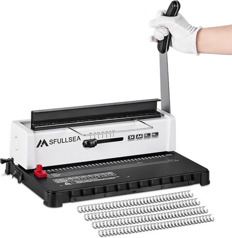 ماكينة تجليد لفائف حلزونية ماكينة تجليد الأسلاك 34 - فتحات بحجم مربع، سعة تثقيب 120 ورقة، صانع كتب ربط 12 ورقة لحجم الحروف، A4، A5 أو حجم أصغر in Kuwait