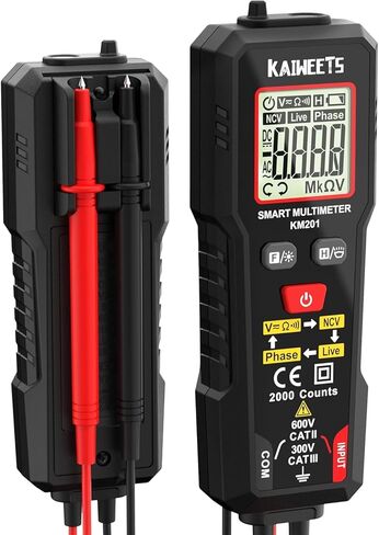 KAIWEETS Smart Multimeter TRMS 2000 Counts، الفولتميتر مع NCV يقيس جهد التيار المتردد DC، المقاومة، الاستمرارية، المرحلة، جهاز اختبار الجهد الكهربائي المحمول مع حامل يؤدي للمنزل، اختبار ورشة العمل in Kuwait