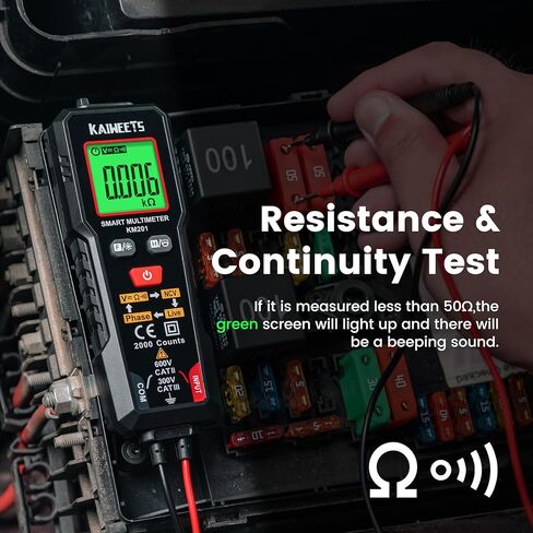 KAIWEETS Smart Multimeter TRMS 2000 Counts، الفولتميتر مع NCV يقيس جهد التيار المتردد DC، المقاومة، الاستمرارية، المرحلة، جهاز اختبار الجهد الكهربائي المحمول مع حامل يؤدي للمنزل، اختبار ورشة العمل in Kuwait