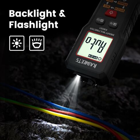 KAIWEETS Smart Multimeter TRMS 2000 Counts، الفولتميتر مع NCV يقيس جهد التيار المتردد DC، المقاومة، الاستمرارية، المرحلة، جهاز اختبار الجهد الكهربائي المحمول مع حامل يؤدي للمنزل، اختبار ورشة العمل in Kuwait
