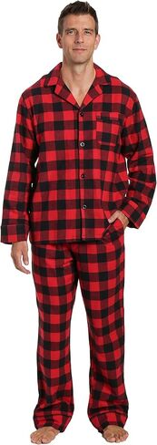 Mens 100% Cotton Flannel Pajama Set with Pant Pockets & Drawstring in Saudi Arabia