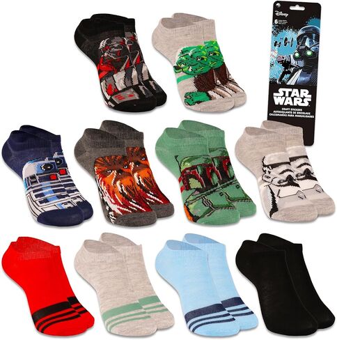 جوارب Star Wars No Show للأطفال - حزمة تحتوي على 10 أزواج من جوارب Star Wars No Show مقاس 10-4 بالإضافة إلى ملصقات للأولاد والبنات من سن 6 إلى 8 | مجموعة هدايا حرب النجوم in Saudi Arabia