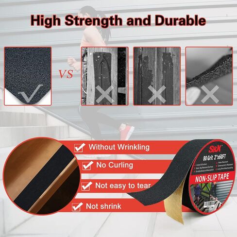 S&X Anti Slip Tape 24" x 40 FT Wide Non Skid Roll – High Traction Grip Tape Friction Abrasive Adhesive for Stairs Steps Ramps Boats Outdoor Waterproof in Kuwait