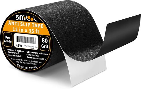 شريط مضاد للانزلاق للسلالم في الهواء الطلق في الأماكن المغلقة، 1 بوصة × 35 قدم، شرائط شريطية شديدة التحمل غير قابلة للانزلاق، شريط مانع للانزلاق، شريط قبضة، شريط جر لسلالم منحدر خطوات الدرج، مقاوم للماء، أسود in Kuwait