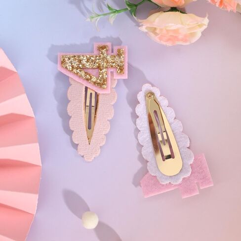 2pcs Hair Clips for Baby Girls - 1st Birthday Hair Clips for Party Decorations,Two Plush Fabric Gold Hair Clip,Head Ornament Accessories Photo Props for Baby Showers (1st pink) in Saudi Arabia