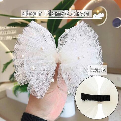 2PCS Pearl Hair Bows Clip for Toddler Girls Cream Sweet First Communion Baby Hair Clips for Wedding Party Daily Wearing in Saudi Arabia