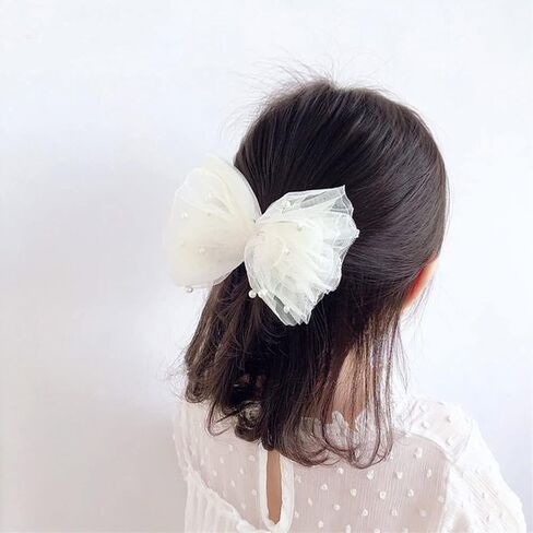 2PCS Pearl Hair Bows Clip for Toddler Girls Cream Sweet First Communion Baby Hair Clips for Wedding Party Daily Wearing in Saudi Arabia