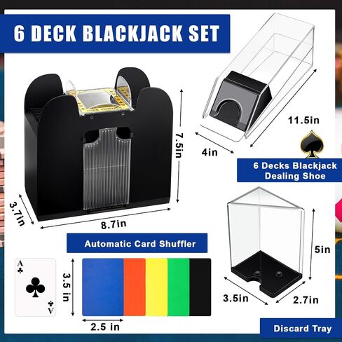 Aoriher Blackjack Casino Set, Include 300 Poker Chips, 10 Cut Cards, 5 Dice, Double Sided Casino Felt, 1 Shuffler, 6 Deck Dealer Shoe, Discard Holder Tray, 4 Casino Buttons, and Aluminum Case (Blue) in Saudi Arabia
