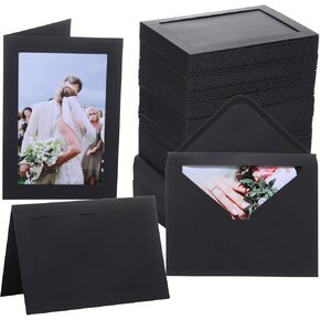 50 بطاقات إطار الصورة مع أظرف ختم ذاتي 4x6 صورة ورقة إطار الجزء الأكبر من الورق المقوى ، حامل بطاقة إدراج للتخرج الزفاف عيد ميلاد الفصول الدراسية DIY - أسود in Kuwait