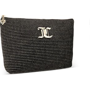 Juicy Couture Black Makeup Bag Cosmetics Organizer Travel Essentials Zip Top Wedge Velour Gitter Dots in Saudi Arabia