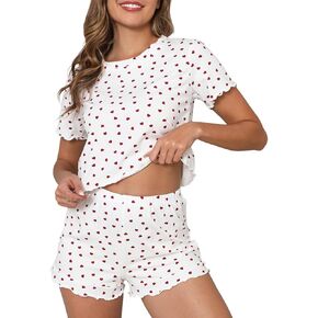 Pajamas for Women Set 2 Piece Cotton Loungewear Short Sleeve Tops and Shorts Soft&Comfortable Summer Cute Sleepwear (S-XL) in Saudi Arabia