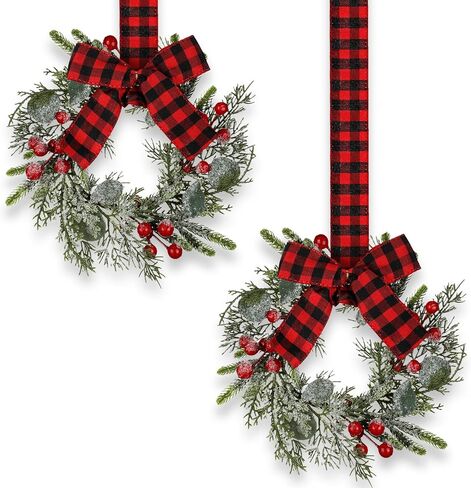 Syhood 2 Pack 9 Inch Mini Thanksgiving Fall Wreaths for Front Door Autumn Maple Leaf Pumpkin Wreath with Black White Bow Wreath Small Thanksgiving Kitchen Cabinet for Porch Wall Window Decor in Saudi Arabia