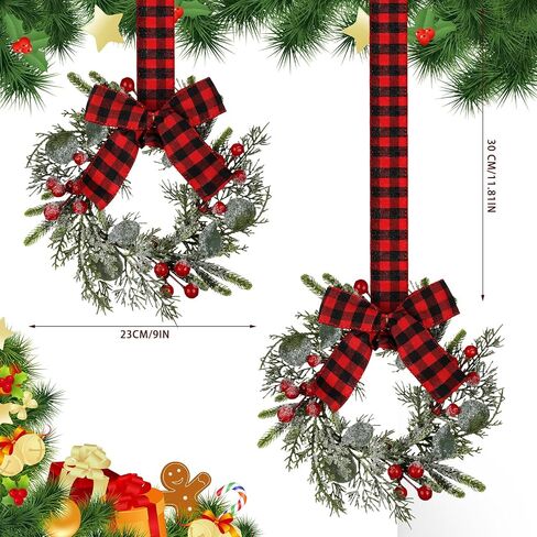 Syhood 2 Pack 9 Inch Mini Thanksgiving Fall Wreaths for Front Door Autumn Maple Leaf Pumpkin Wreath with Black White Bow Wreath Small Thanksgiving Kitchen Cabinet for Porch Wall Window Decor in Saudi Arabia
