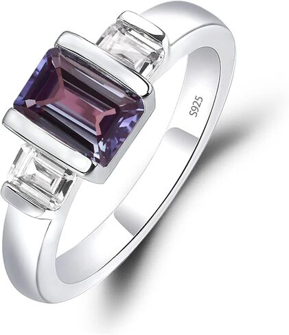 S925 Sterling Silver 3-Stone Ring Engagement Ring Emerald Cut Gemstone Ring Half Bezel Wedding Promise Rings for Women Jewelry in Saudi Arabia